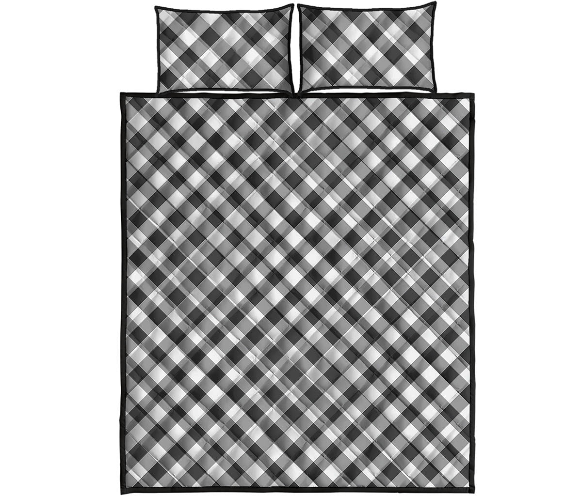 Shadow Grey And White Gingham Print Quilt Bed Set