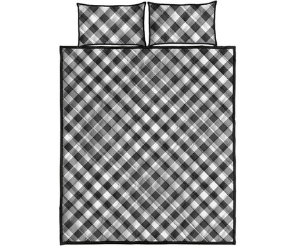 Shadow Grey And White Gingham Print Quilt Bed Set