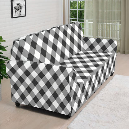 Shadow Grey And White Gingham Print Sofa Cover