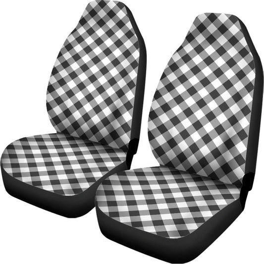 Shadow Grey And White Gingham Print Universal Fit Car Seat Covers
