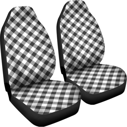 Shadow Grey And White Gingham Print Universal Fit Car Seat Covers