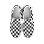 Shadow Grey And White Gingham Print White Slip On Shoes