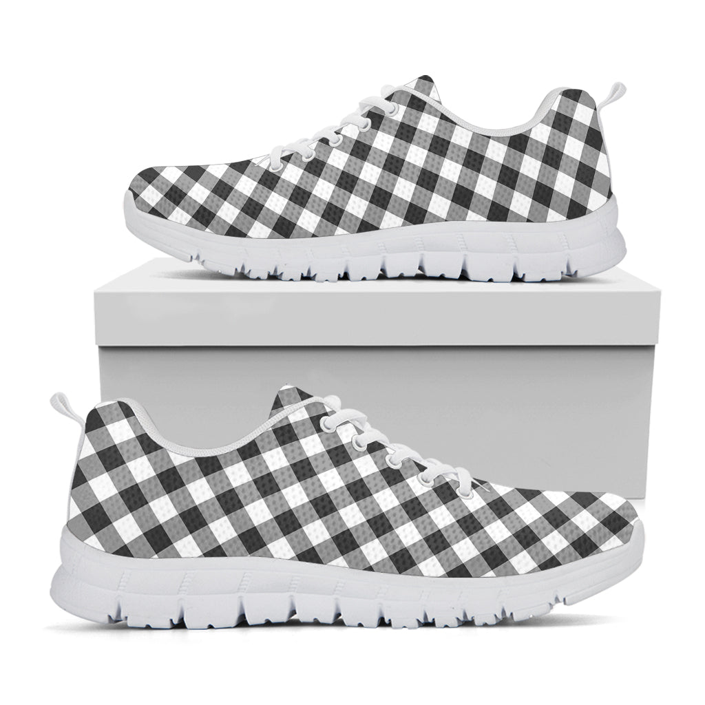 Shadow Grey And White Gingham Print White Sneakers