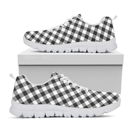 Shadow Grey And White Gingham Print White Sneakers