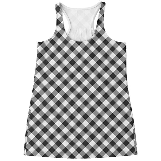 Shadow Grey And White Gingham Print Women's Racerback Tank Top