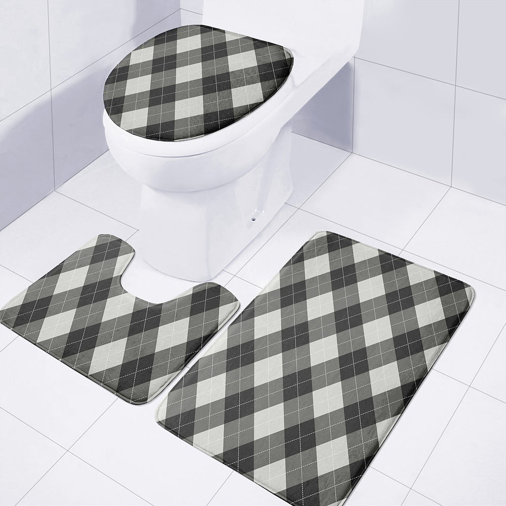 Shadow Grey Argyle Pattern Print 3 Piece Bath Mat Set