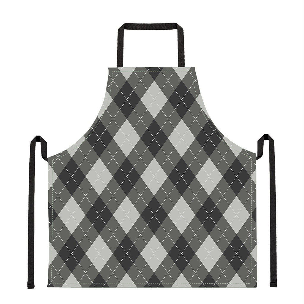 Shadow Grey Argyle Pattern Print Apron