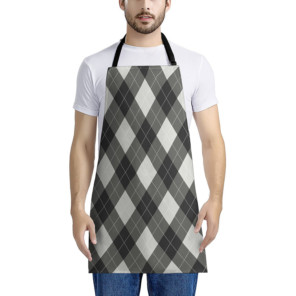 Shadow Grey Argyle Pattern Print Apron