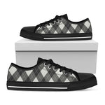 Shadow Grey Argyle Pattern Print Black Low Top Shoes