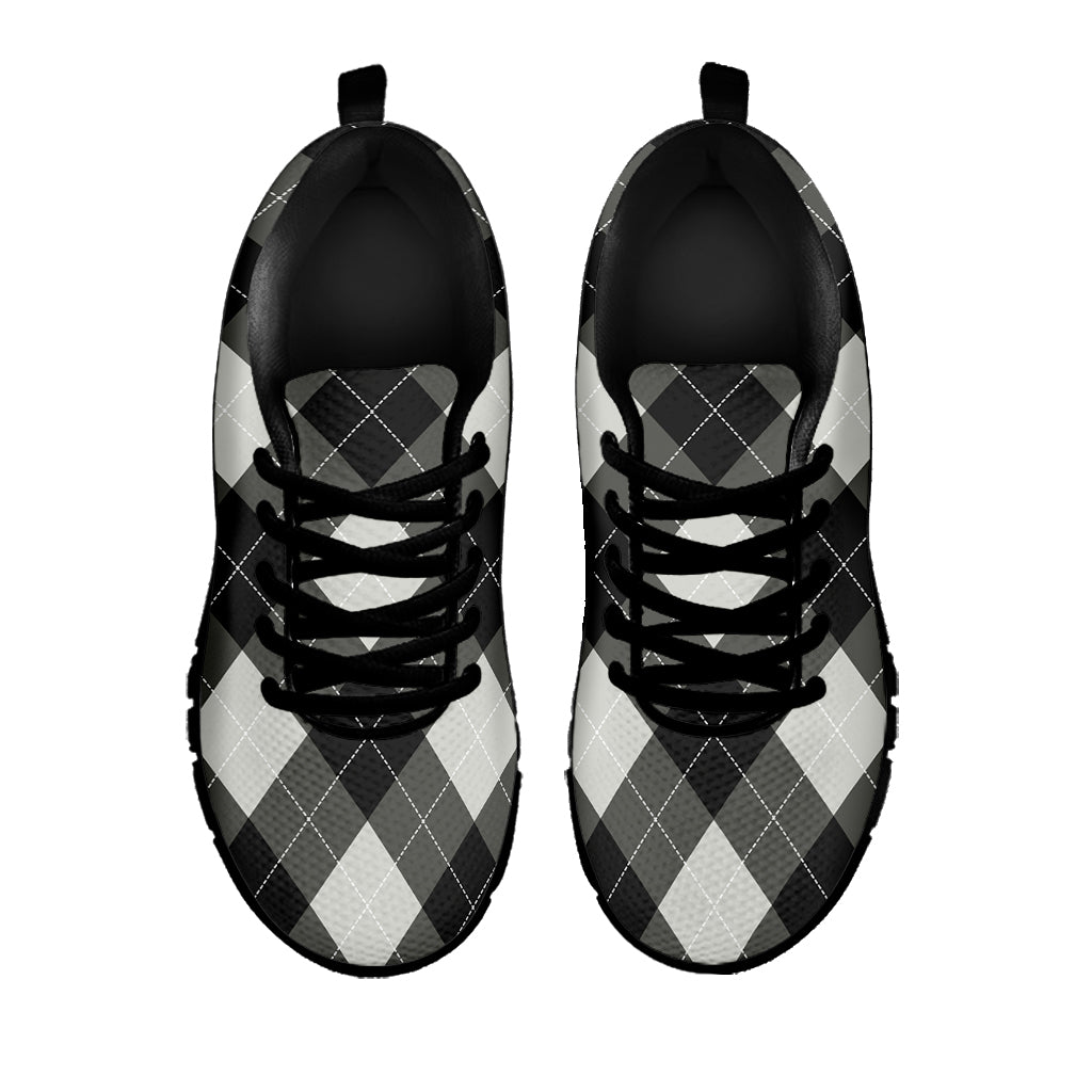 Shadow Grey Argyle Pattern Print Black Sneakers