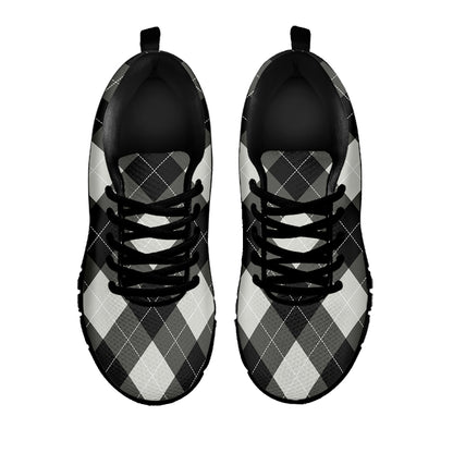 Shadow Grey Argyle Pattern Print Black Sneakers