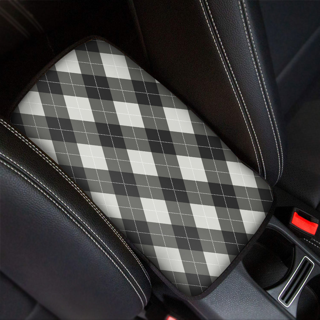 Shadow Grey Argyle Pattern Print Car Center Console Cover