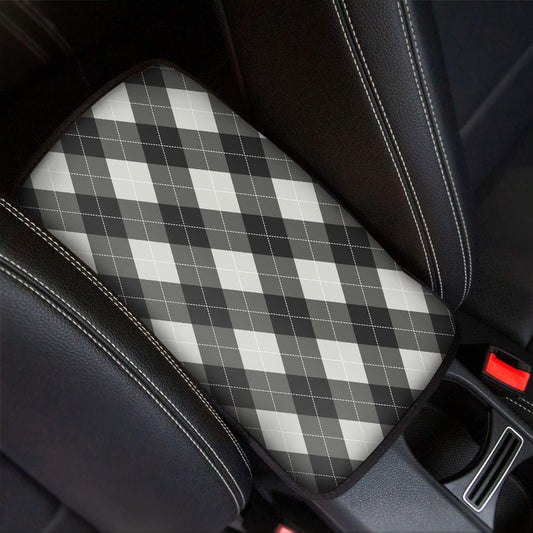 Shadow Grey Argyle Pattern Print Car Center Console Cover