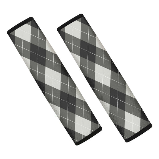 Shadow Grey Argyle Pattern Print Car Seat Belt Covers