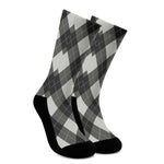 Shadow Grey Argyle Pattern Print Crew Socks
