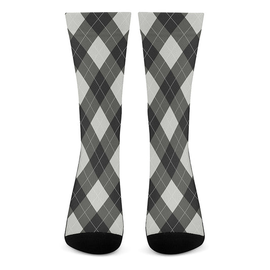 Shadow Grey Argyle Pattern Print Crew Socks