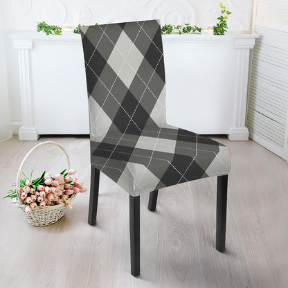 Shadow Grey Argyle Pattern Print Dining Chair Slipcover