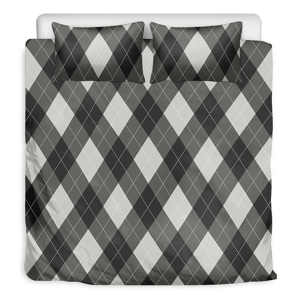 Shadow Grey Argyle Pattern Print Duvet Cover Bedding Set