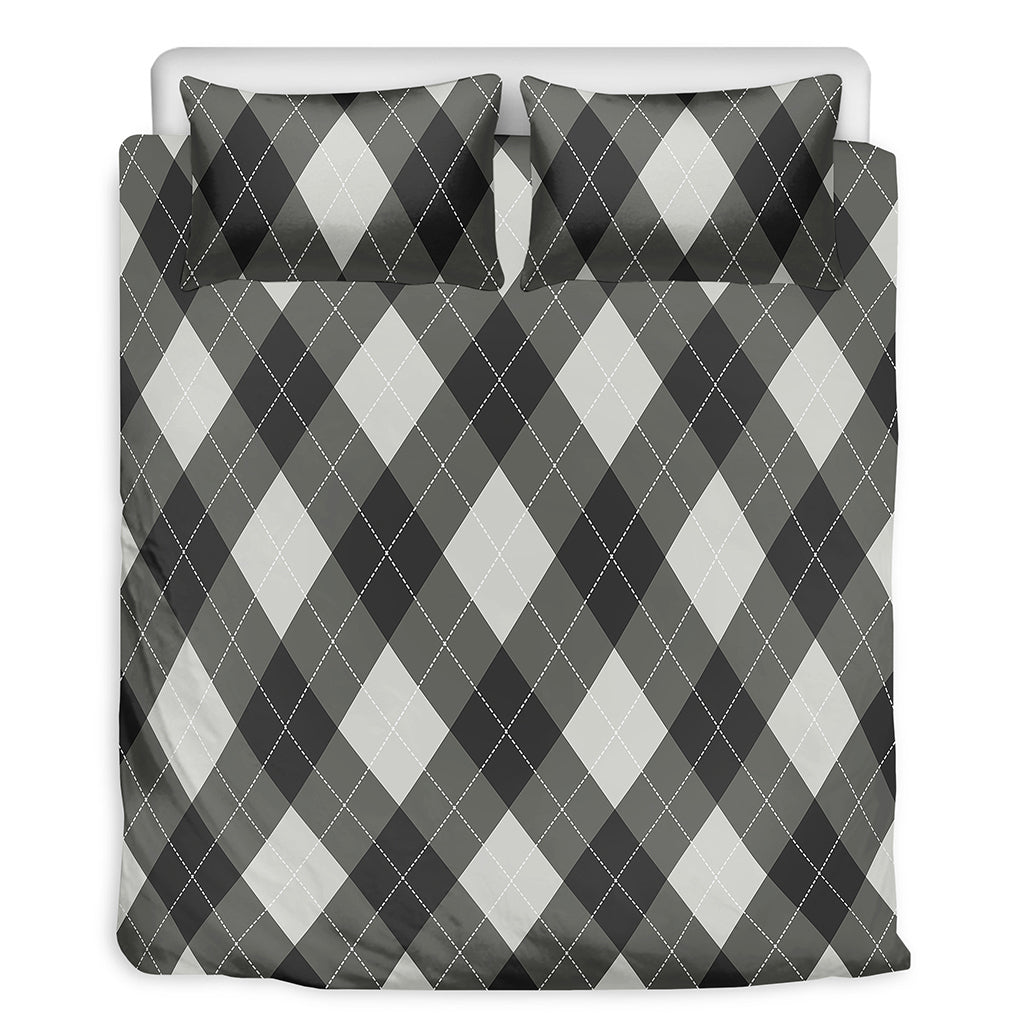 Shadow Grey Argyle Pattern Print Duvet Cover Bedding Set