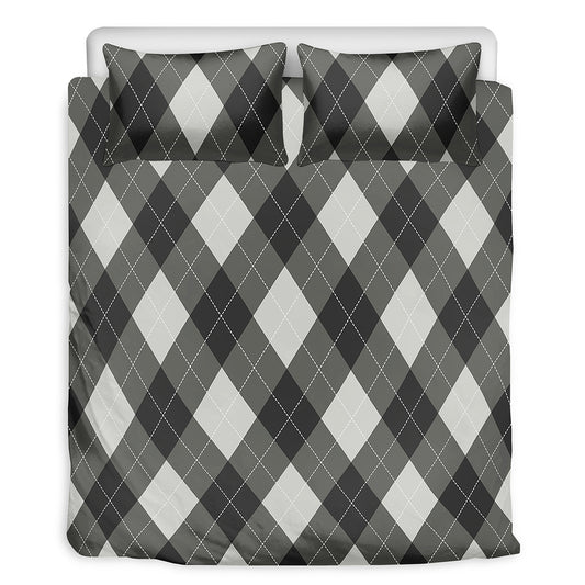 Shadow Grey Argyle Pattern Print Duvet Cover Bedding Set