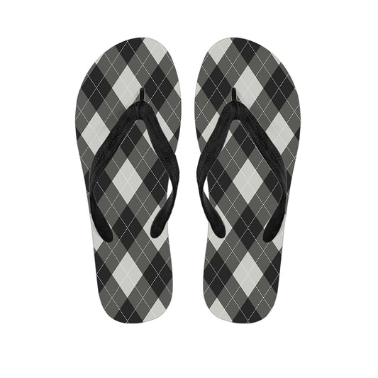 Shadow Grey Argyle Pattern Print Flip Flops