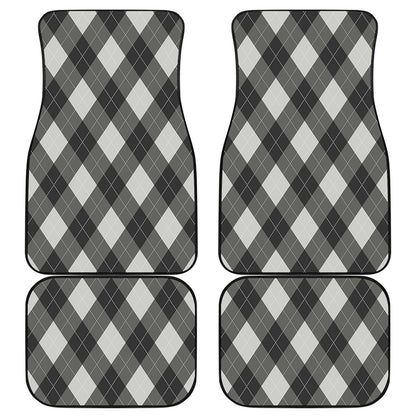 Shadow Grey Argyle Pattern Print Front and Back Car Floor Mats