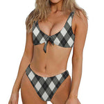 Shadow Grey Argyle Pattern Print Front Bow Tie Bikini