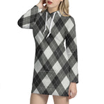 Shadow Grey Argyle Pattern Print Hoodie Dress