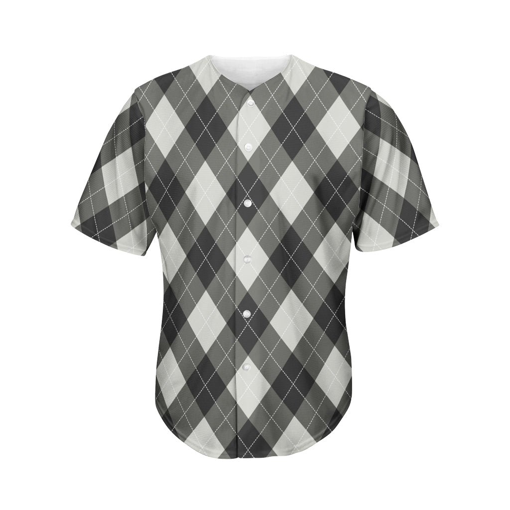 Shadow Grey Argyle Pattern Print Men's Baseball Jersey