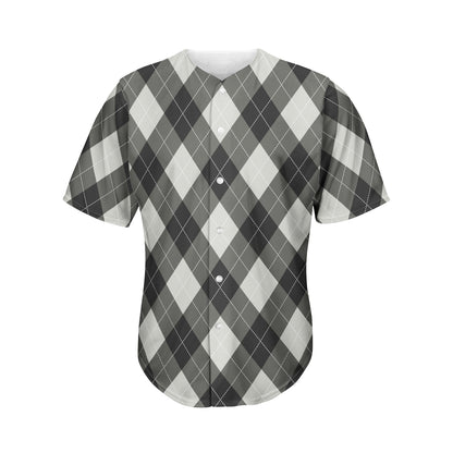 Shadow Grey Argyle Pattern Print Men's Baseball Jersey