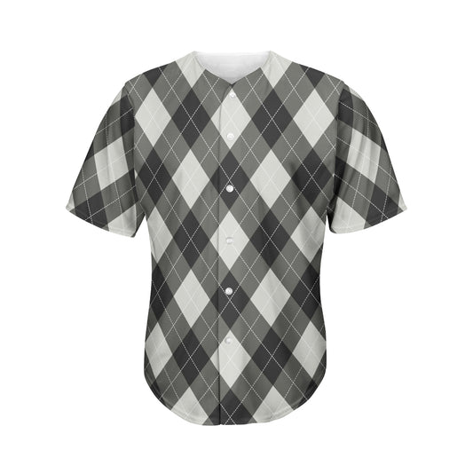 Shadow Grey Argyle Pattern Print Men's Baseball Jersey