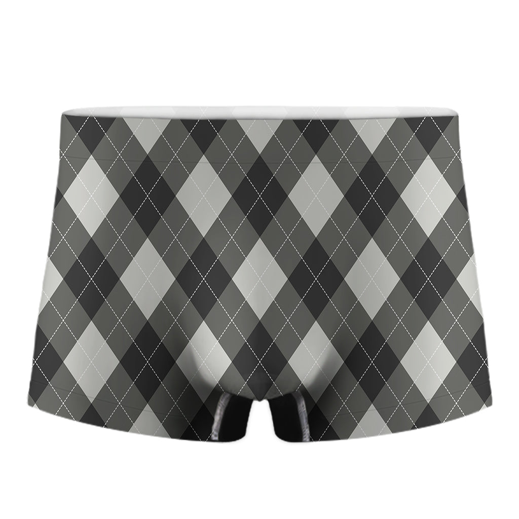 Shadow Grey Argyle Pattern Print Men's Boxer Briefs