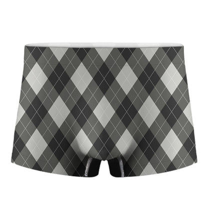 Shadow Grey Argyle Pattern Print Men's Boxer Briefs