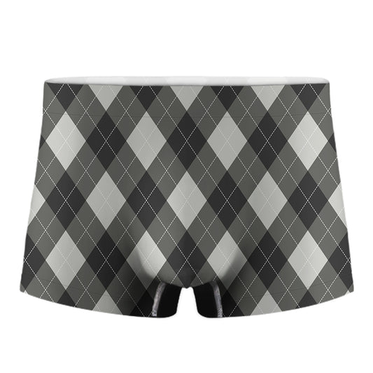 Shadow Grey Argyle Pattern Print Men's Boxer Briefs