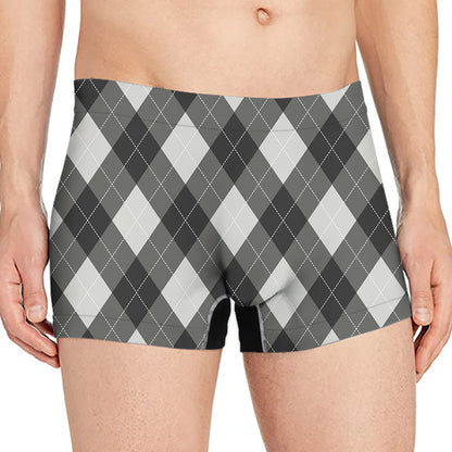 Shadow Grey Argyle Pattern Print Men's Boxer Briefs