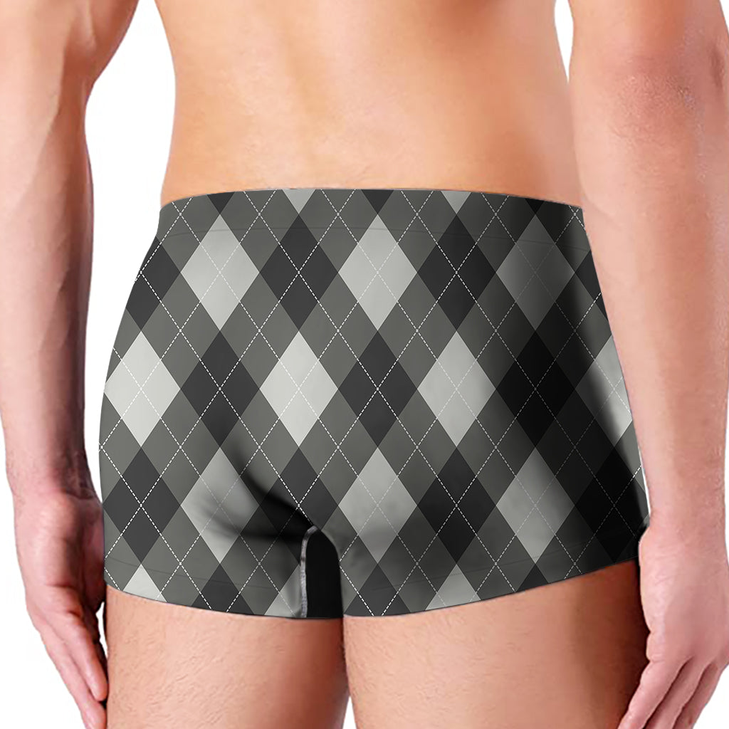 Shadow Grey Argyle Pattern Print Men's Boxer Briefs