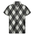 Shadow Grey Argyle Pattern Print Men's Short Sleeve Shirt