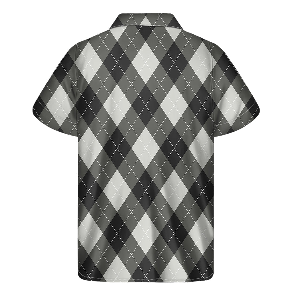 Shadow Grey Argyle Pattern Print Men's Short Sleeve Shirt