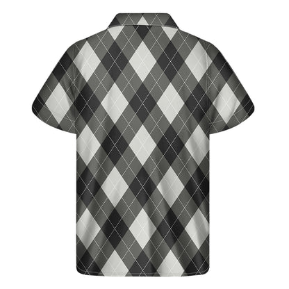 Shadow Grey Argyle Pattern Print Men's Short Sleeve Shirt