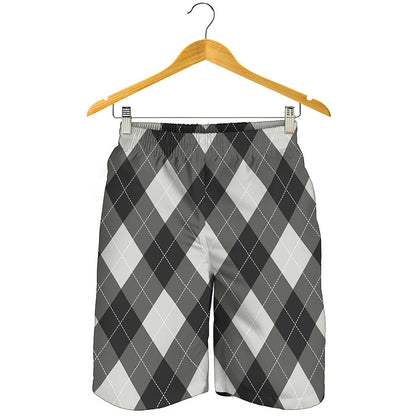 Shadow Grey Argyle Pattern Print Men's Shorts
