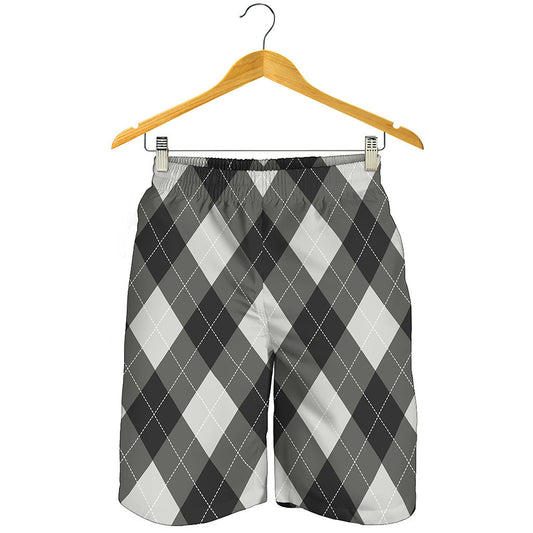 Shadow Grey Argyle Pattern Print Men's Shorts