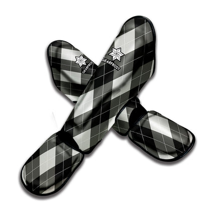 Shadow Grey Argyle Pattern Print Muay Thai Shin Guard