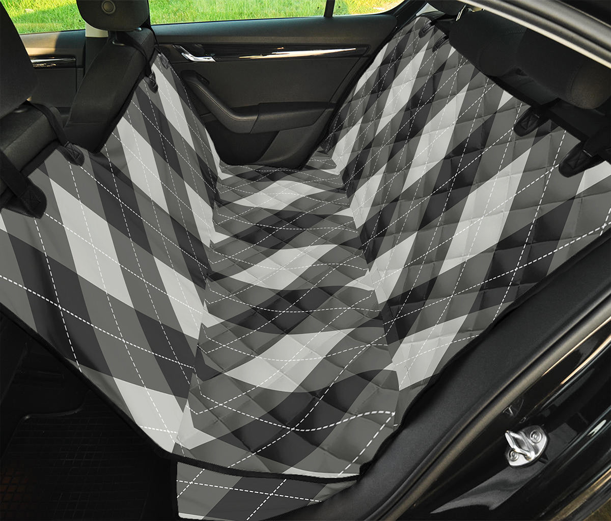 Shadow Grey Argyle Pattern Print Pet Car Back Seat Cover