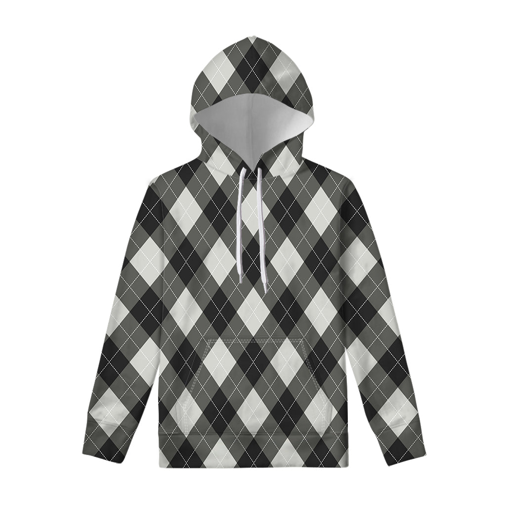 Shadow Grey Argyle Pattern Print Pullover Hoodie
