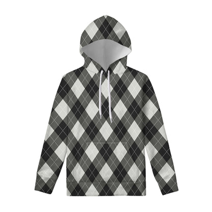 Shadow Grey Argyle Pattern Print Pullover Hoodie