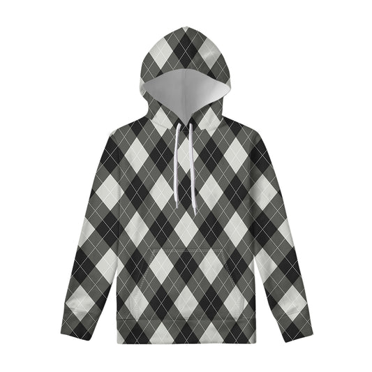 Shadow Grey Argyle Pattern Print Pullover Hoodie