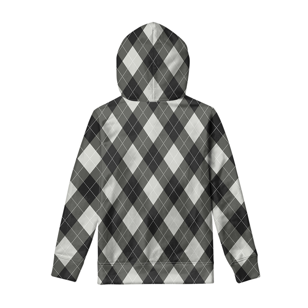 Shadow Grey Argyle Pattern Print Pullover Hoodie