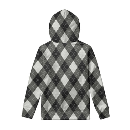 Shadow Grey Argyle Pattern Print Pullover Hoodie