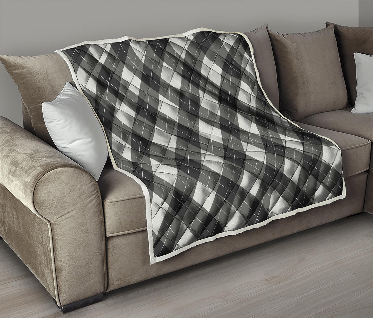 Shadow Grey Argyle Pattern Print Quilt
