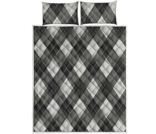 Shadow Grey Argyle Pattern Print Quilt Bed Set